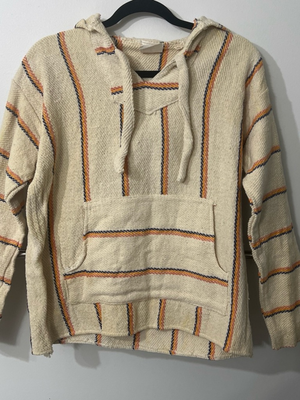 Womenβs Cream Striped Hooded Pullover Sweater